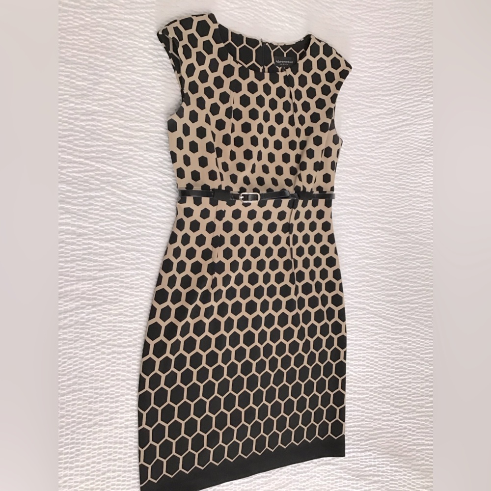 Connect Black and Tan Honeycomb Print Dress